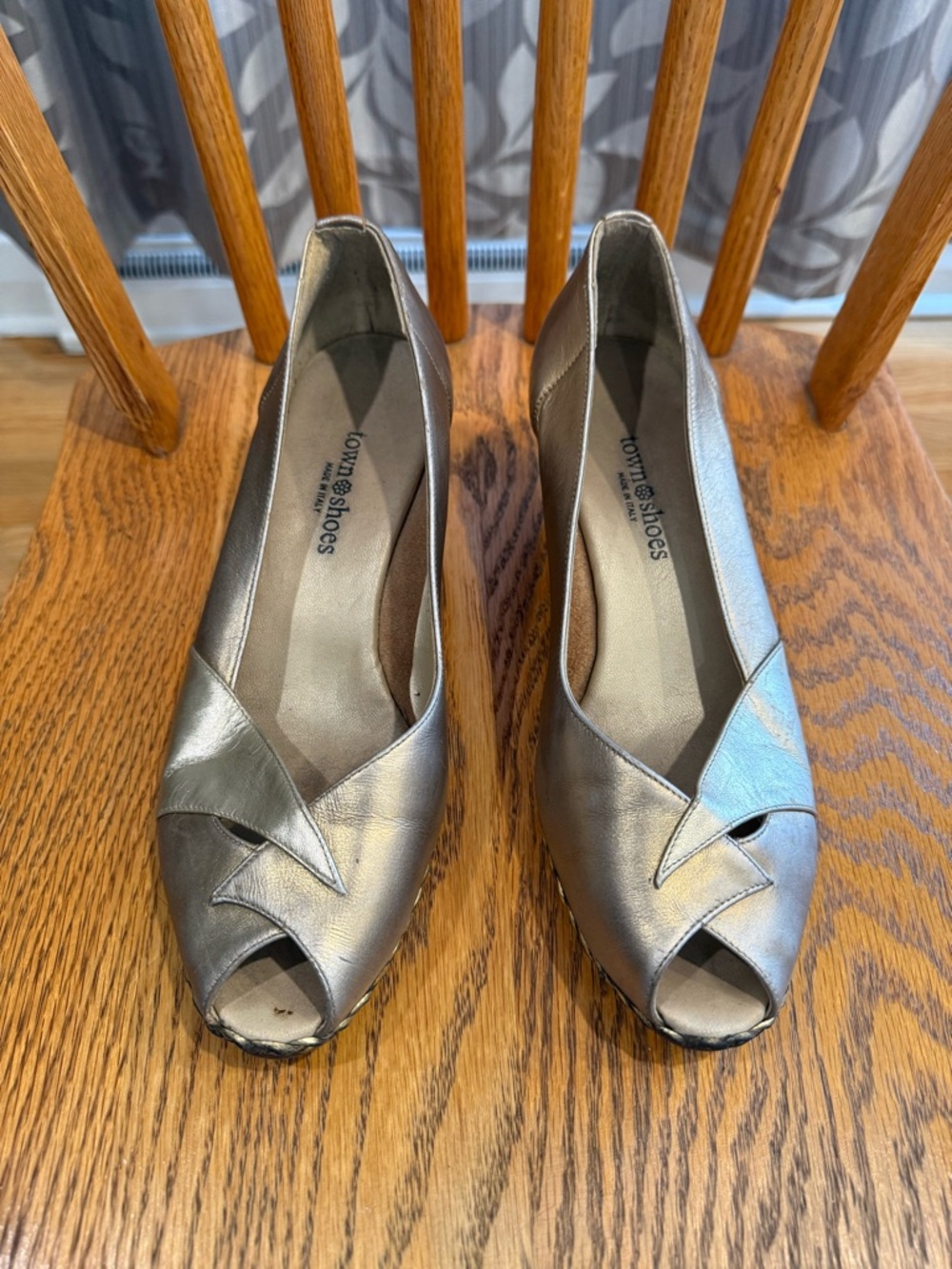 Metallic Gold-Tone Peep-Toe Pumps